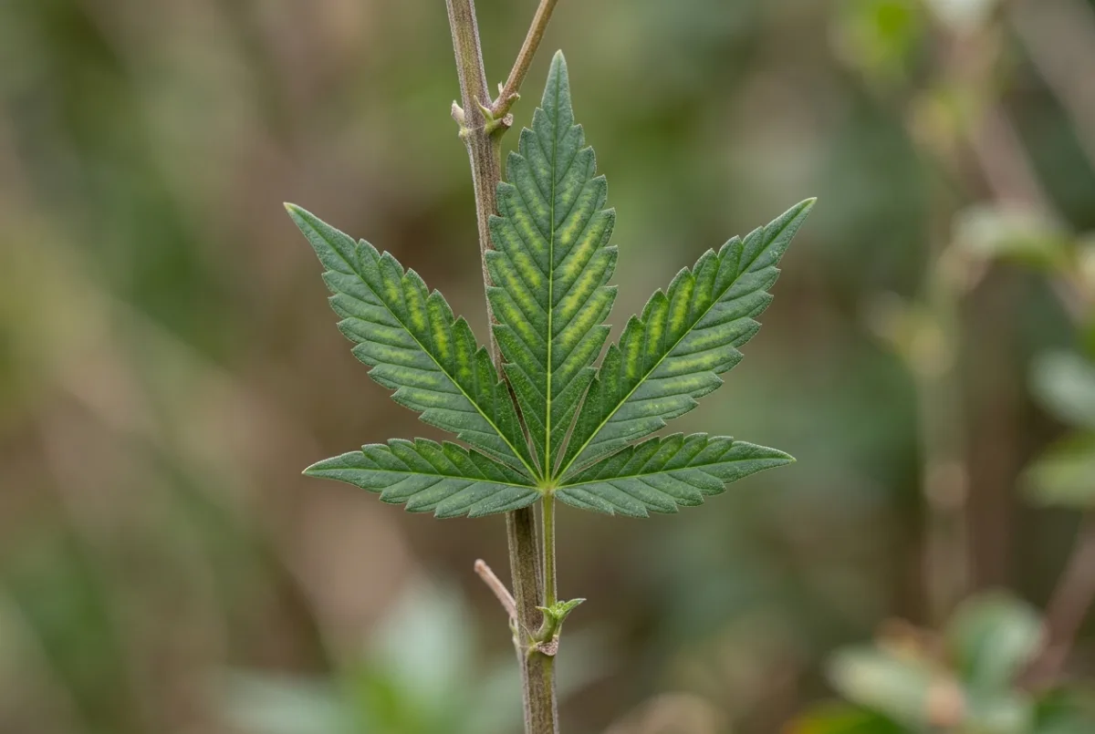 Cannabis-Blatt mit beginnendem Nährstoffmangel als typischer Anfängerfehler
