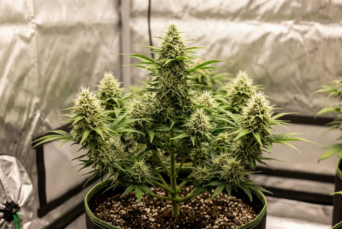 Autoflower in der mittleren Blütephase mit anschwellenden Blüten