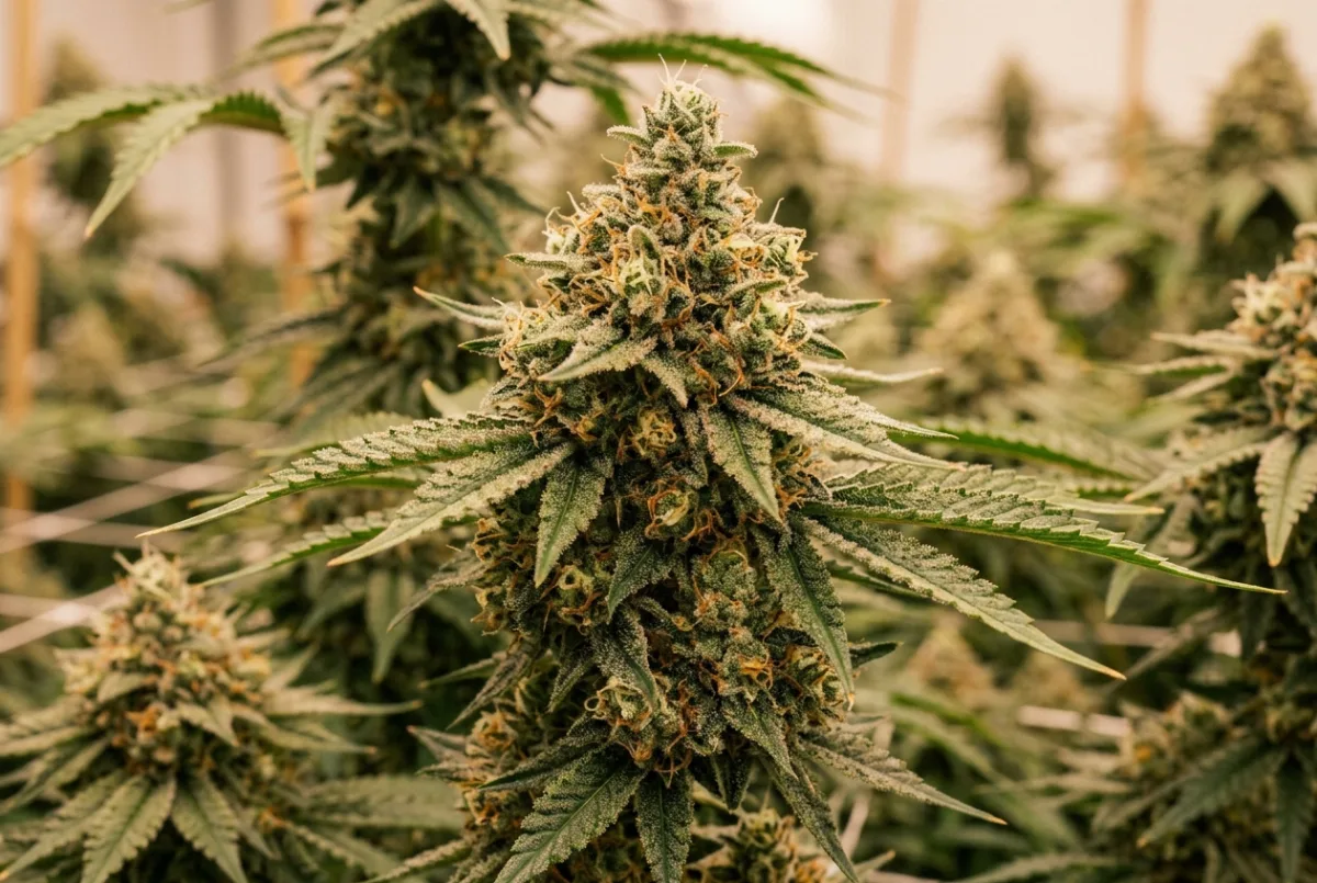 Anschwellende Cannabis-Blüten mit beginnender Harzbildung