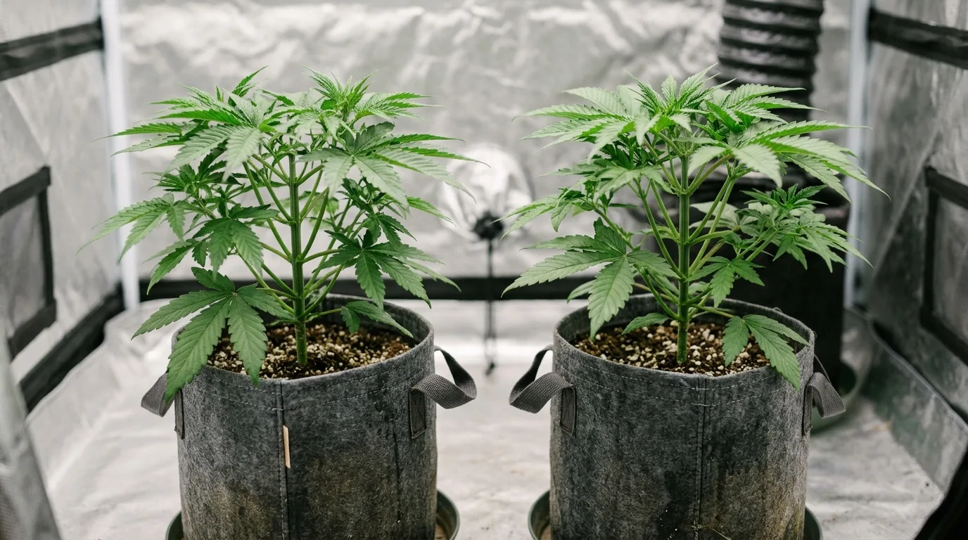 Cannabis Geschlecht erkennen: zwei junge Pflanzen im Vergleich
