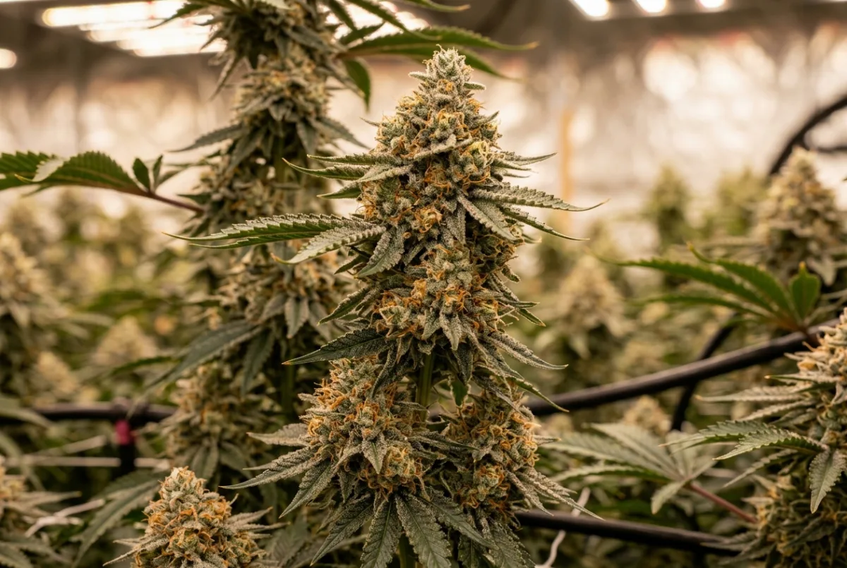 Späte Blütephase mit dichten, harzigen Cannabis-Blüten