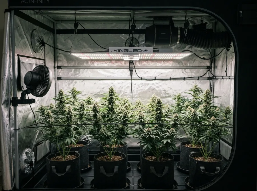 Grow-Technik: Growzelt mit LED-Panel, Ventilator und Abluft