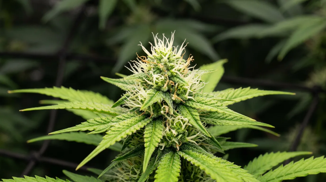 Autoflower Blütephase: Blütenstand in Woche 5 mit ersten gefärbten Härchen