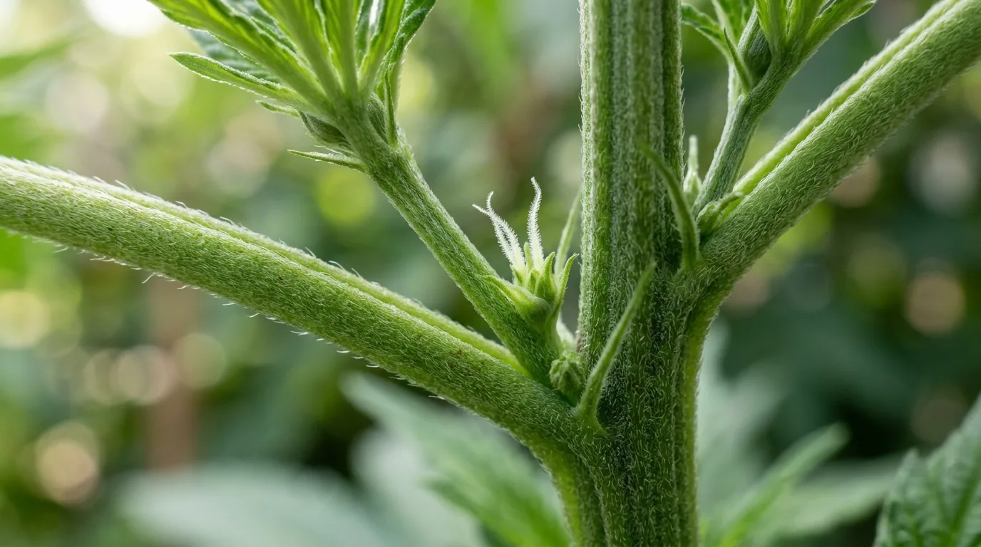 Erste weiße Blütenhärchen in der Vorblüte einer Autoflower